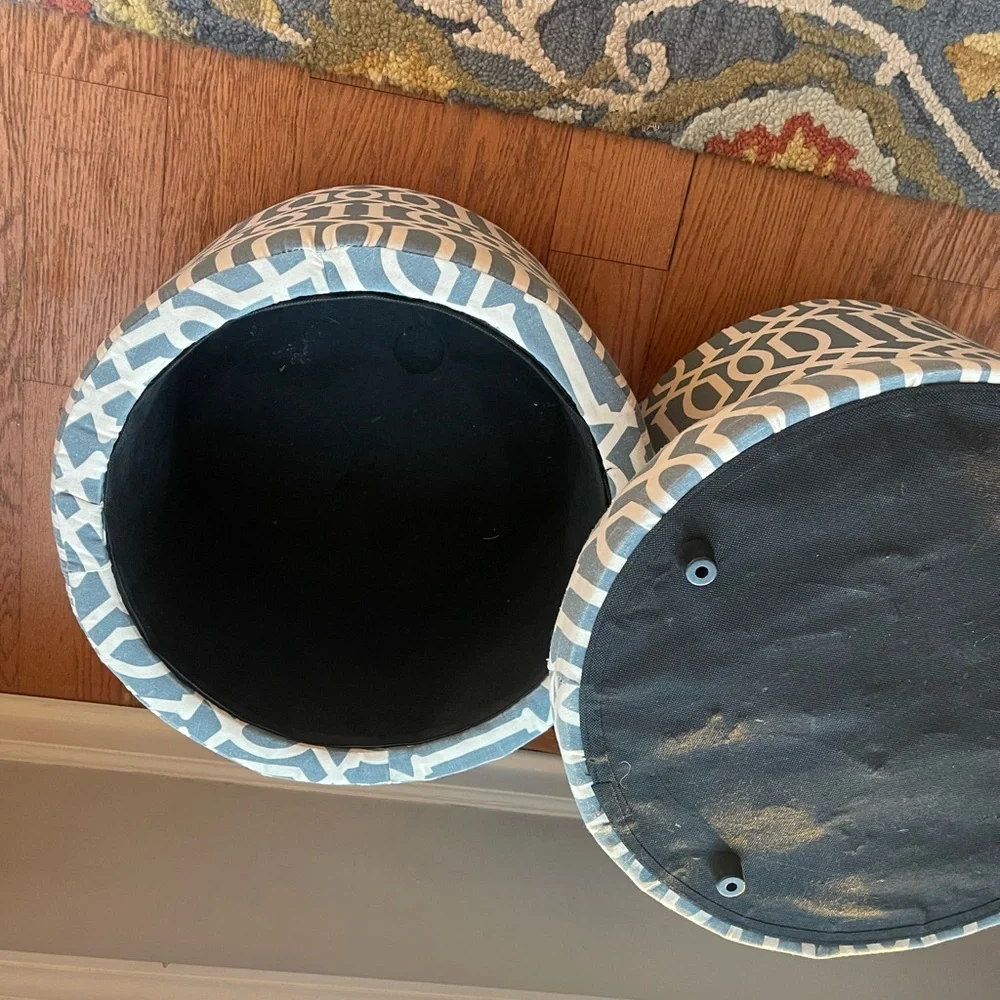 Blue and White Geometric ottomans with storage